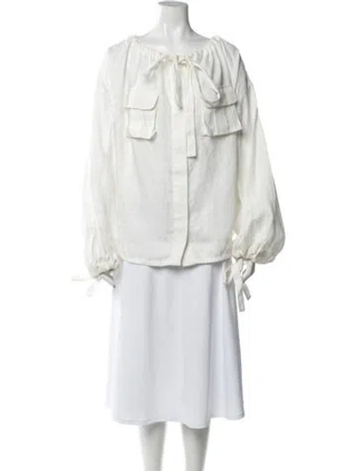 Pre-owned Zimmermann Linen Tie Neck Blouse In Neutrals