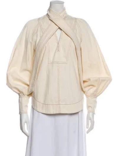 Pre-owned Zimmermann Linen Tie Neck Blouse In Neutrals