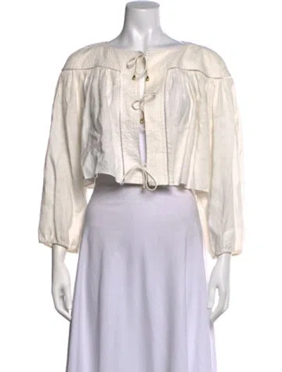 Pre-owned Zimmermann Linen Tie Neck Blouse In Neutrals