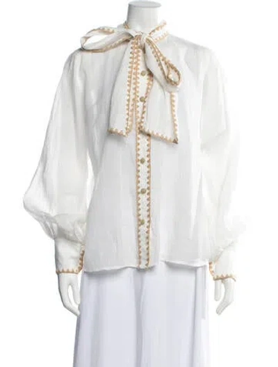Pre-owned Zimmermann Linen Tie Neck Blouse In Neutrals