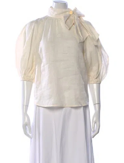 Pre-owned Zimmermann Linen Tie Neck Blouse W/ Tags In Neutral