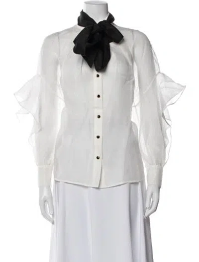 Pre-owned Zimmermann Linen Tie Neck Blouse W/ Tags In White