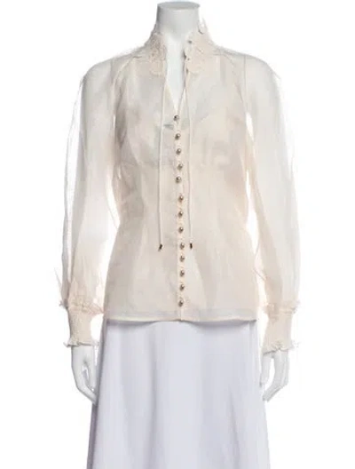 Pre-owned Zimmermann Linen Tie Neck Blouse W/ Tags In White