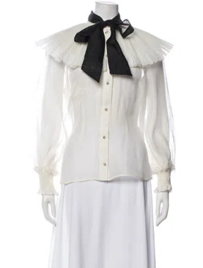 Pre-owned Zimmermann Linen Tie Neck Blouse In White