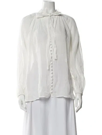 Pre-owned Zimmermann Linen Tie Neck Blouse In White