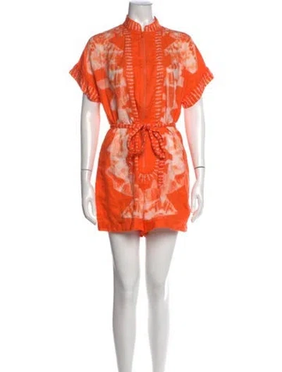 Pre-owned Zimmermann Linen Tie-dye Print Romper In Orange