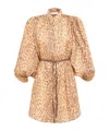 Zimmermann Cascadian Leopard Print Long Sleeve Tunic Dress In Brown