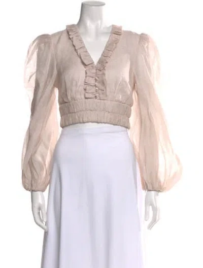 Pre-owned Zimmermann Linen V-neck Blouse In Neutral