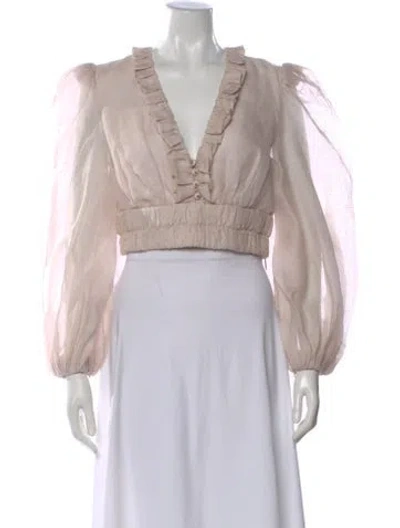 Pre-owned Zimmermann Linen V-neck Blouse In Neutral