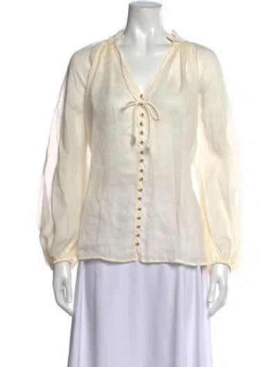 Pre-owned Zimmermann Linen V-neck Blouse In Neutrals