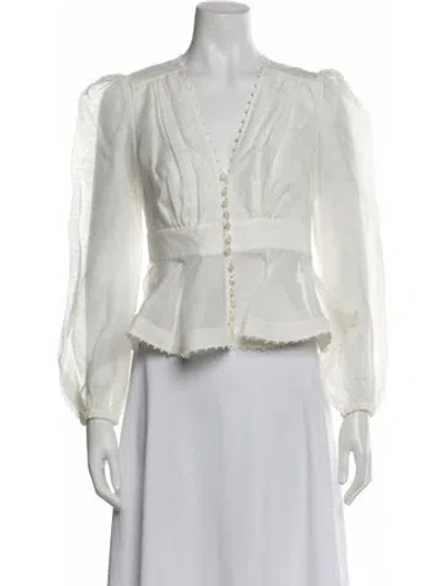 Pre-owned Zimmermann Linen V-neck Blouse W/ Tags In Neutral