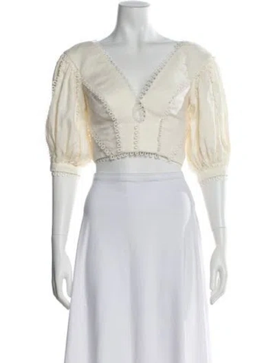 Pre-owned Zimmermann Linen V-neck Blouse In White