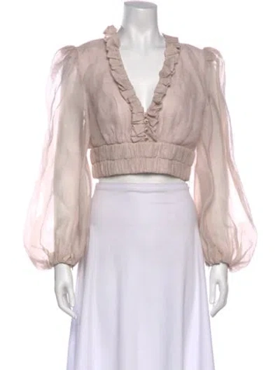 Pre-owned Zimmermann Linen V-neck Crop Top In Neutral