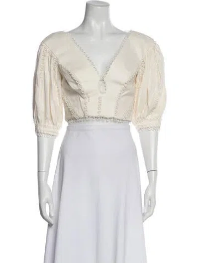 Pre-owned Zimmermann Linen V-neck Crop Top In Neutral