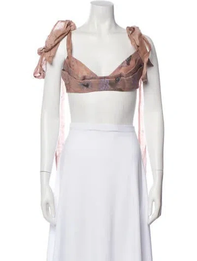 Pre-owned Zimmermann Linen V-neck Crop Top In Pink