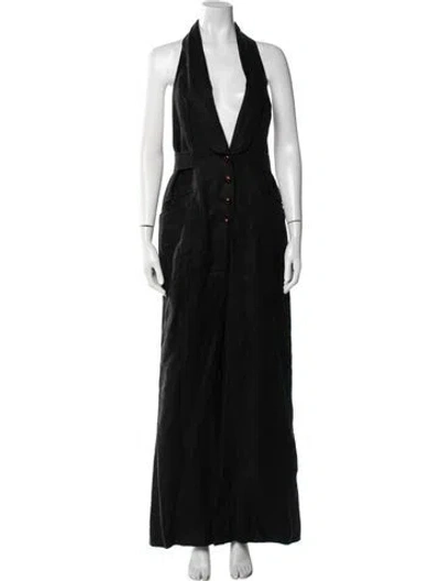 Pre-owned Zimmermann Linen V-neck Jumpsuit In Black