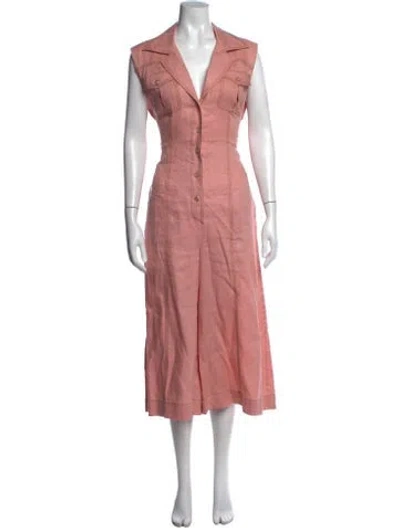 Pre-owned Zimmermann Linen V-neck Jumpsuit In Pink