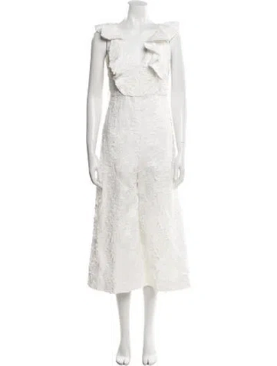 Pre-owned Zimmermann Linen V-neck Jumpsuit In White