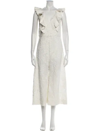 Pre-owned Zimmermann Linen V-neck Jumpsuit In White