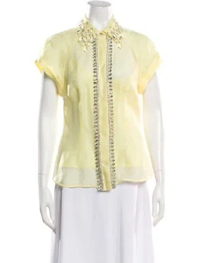 Pre-owned Zimmermann Linen V-neck Top In Yellow