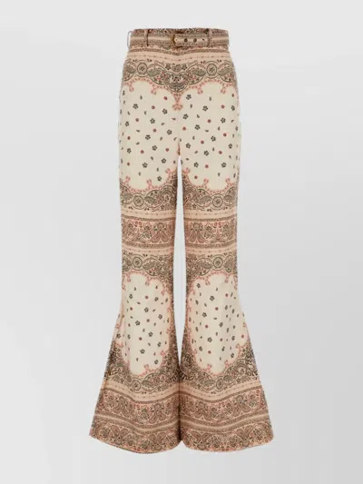 Zimmermann Belted Paisley-print Linen Flared Pants In Multi