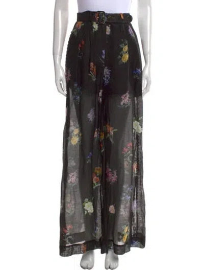 Pre-owned Zimmermann Linen Wide Leg Pants In Black