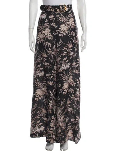 Pre-owned Zimmermann Linen Wide Leg Pants In Black