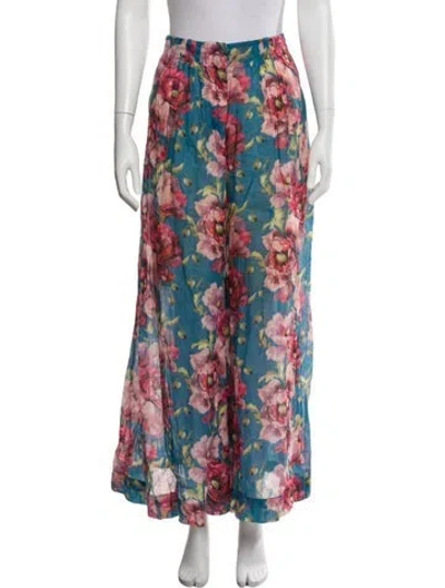 Pre-owned Zimmermann Linen Wide Leg Pants In Blue