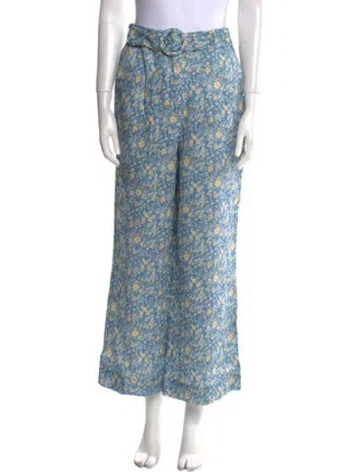 Pre-owned Zimmermann Linen Wide Leg Pants In Blue