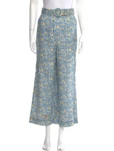 Pre-owned Zimmermann Linen Wide Leg Pants In Blue