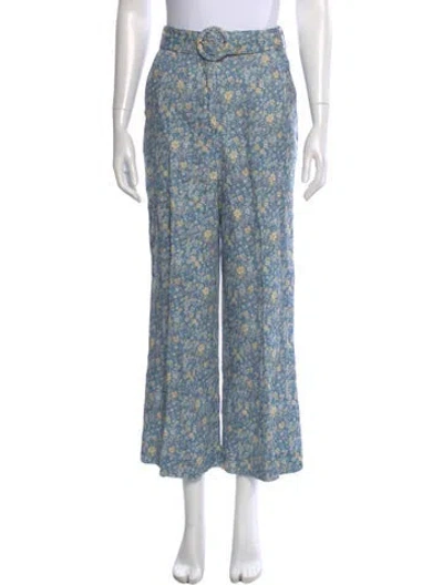 Pre-owned Zimmermann Linen Wide Leg Pants In Blue