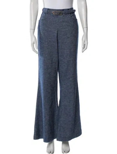 Pre-owned Zimmermann Linen Wide Leg Pants In Blue