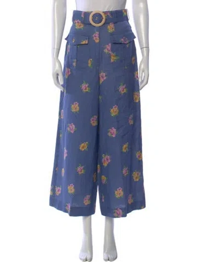 Pre-owned Zimmermann Linen Wide Leg Pants In Blue