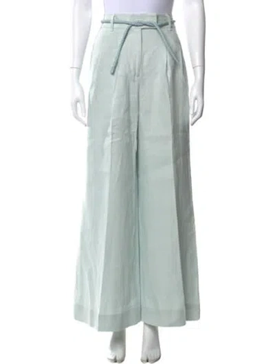Pre-owned Zimmermann Linen Wide Leg Pants In Blue
