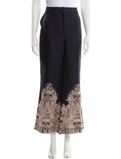 Pre-owned Zimmermann Linen Wide Leg Pants In Blue