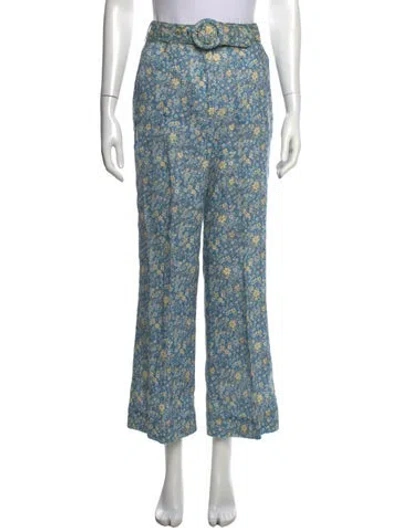 Pre-owned Zimmermann Linen Wide Leg Pants In Blue