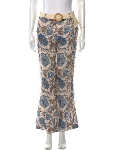 Pre-owned Zimmermann Linen Wide Leg Pants In Blue