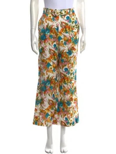 Pre-owned Zimmermann Linen Wide Leg Pants In Blue/green/orange