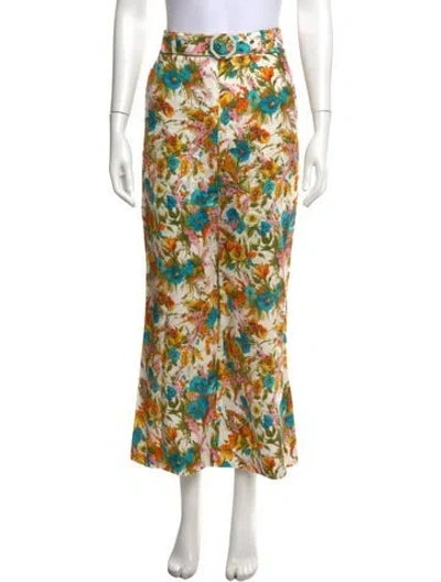 Pre-owned Zimmermann Linen Wide Leg Pants In Blue/green/orange