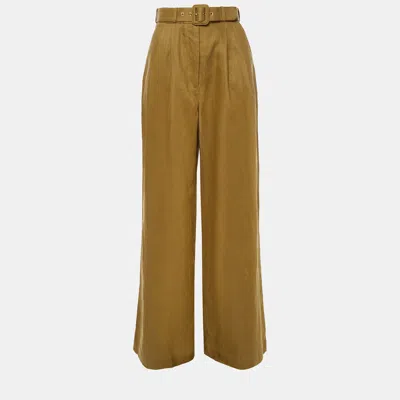 Pre-owned Zimmermann Linen Wide Leg Trousers In Brown