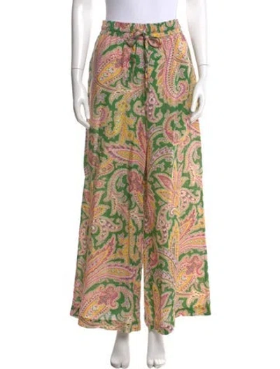 Pre-owned Zimmermann Linen Wide Leg Pants In Green