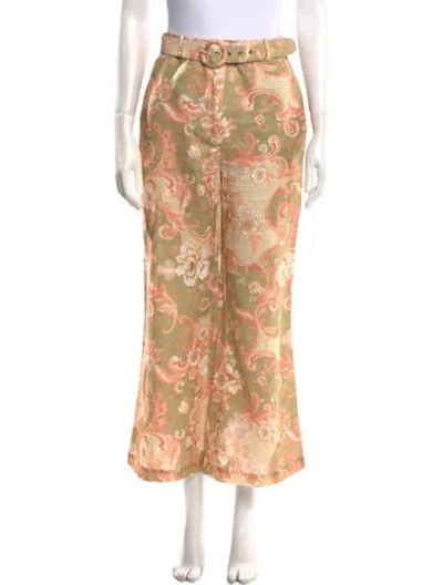 Pre-owned Zimmermann Linen Wide Leg Pants In Green