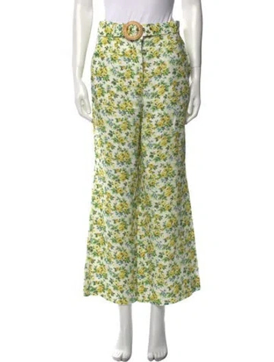 Pre-owned Zimmermann Linen Wide Leg Pants In Green