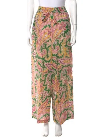 Pre-owned Zimmermann Linen Wide Leg Pants In Green