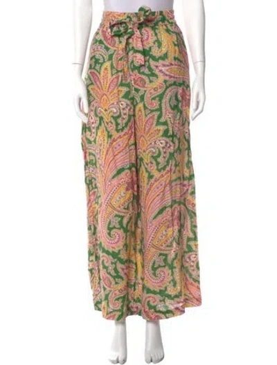 Pre-owned Zimmermann Linen Wide Leg Pants In Green