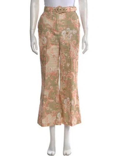 Pre-owned Zimmermann Linen Wide Leg Pants In Green