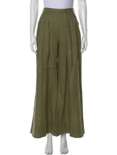 Pre-owned Zimmermann Linen Wide Leg Pants In Green