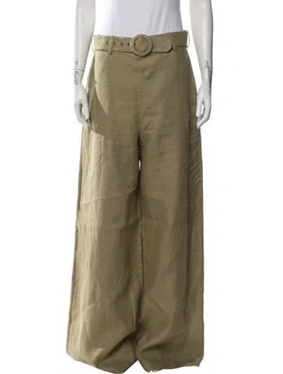 Pre-owned Zimmermann Linen Wide Leg Pants In Green