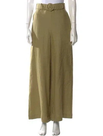 Pre-owned Zimmermann Linen Wide Leg Pants In Green