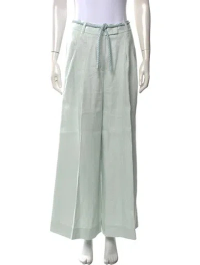 Pre-owned Zimmermann Linen Wide Leg Pants In Green